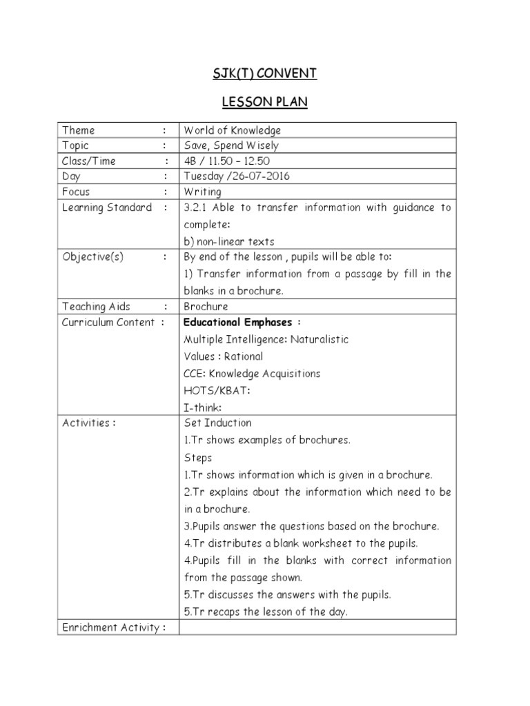 Lesson Plan: Save, Spend Wisely | PDF