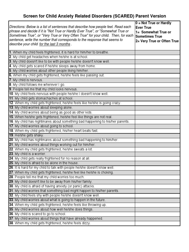 SCARED Parent With Scoring | PDF | Business