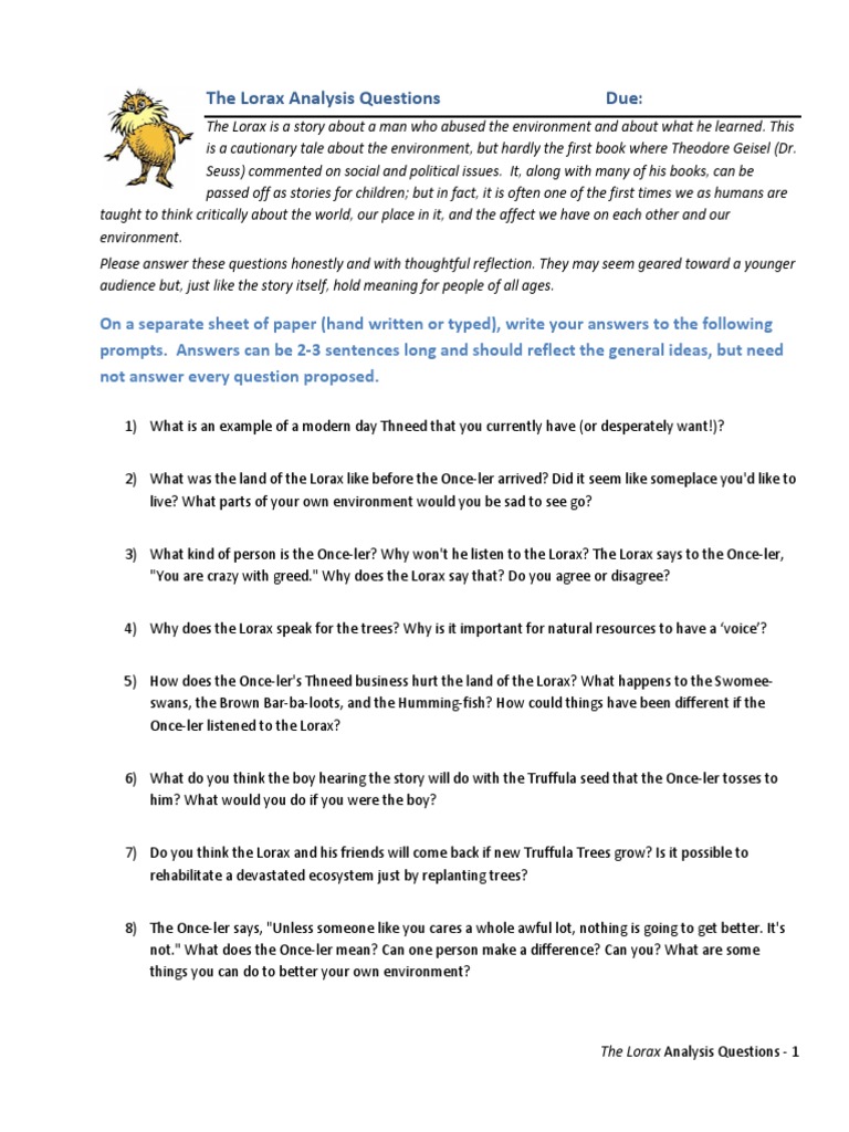 The lorax discussion questions