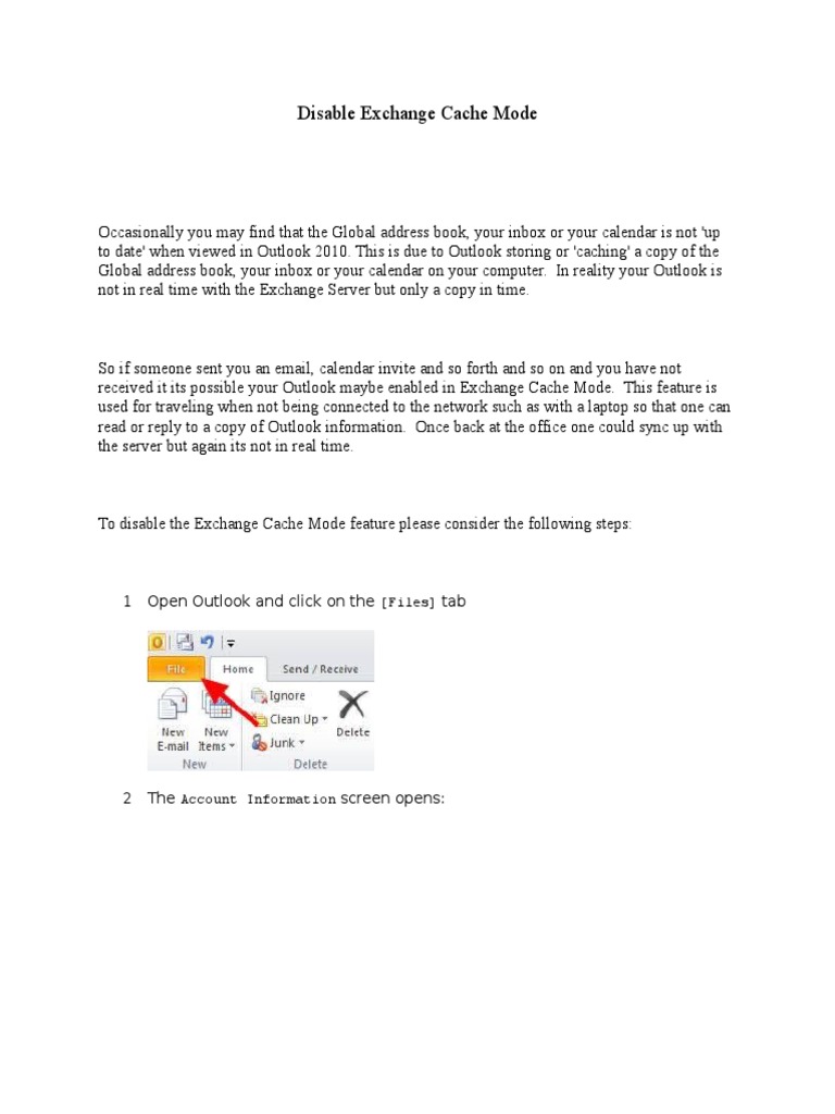 Disable Outlook Exchange Cache Mode | PDF | Career & Growth | Finance &  Money Management