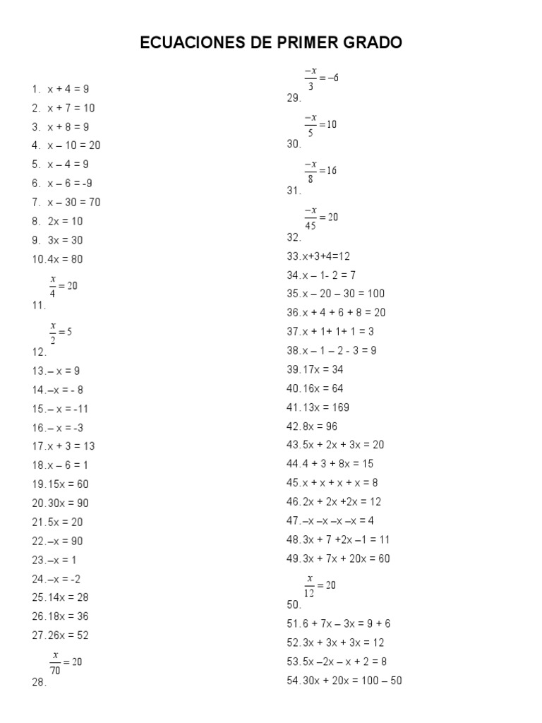 Ecuaciones de Primer Grado PDF