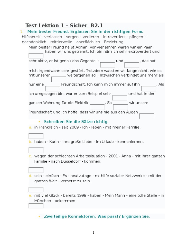 Sicher B2 1 Test Lektion 2