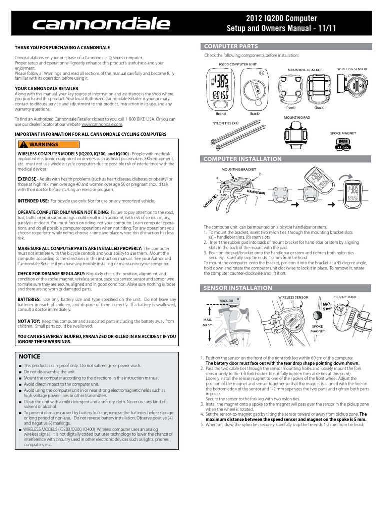 cannondale iq200 11 function computer wireless