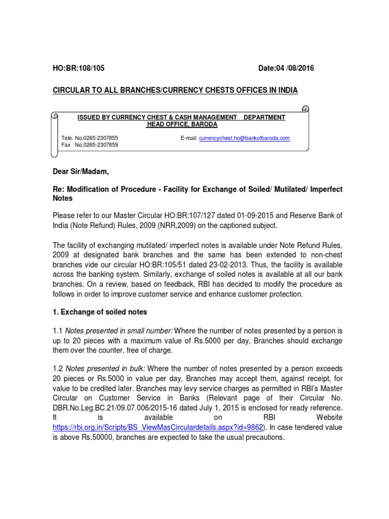 Soiled and Mutilated Note Exchange Guidelines | PDF | Payments ...