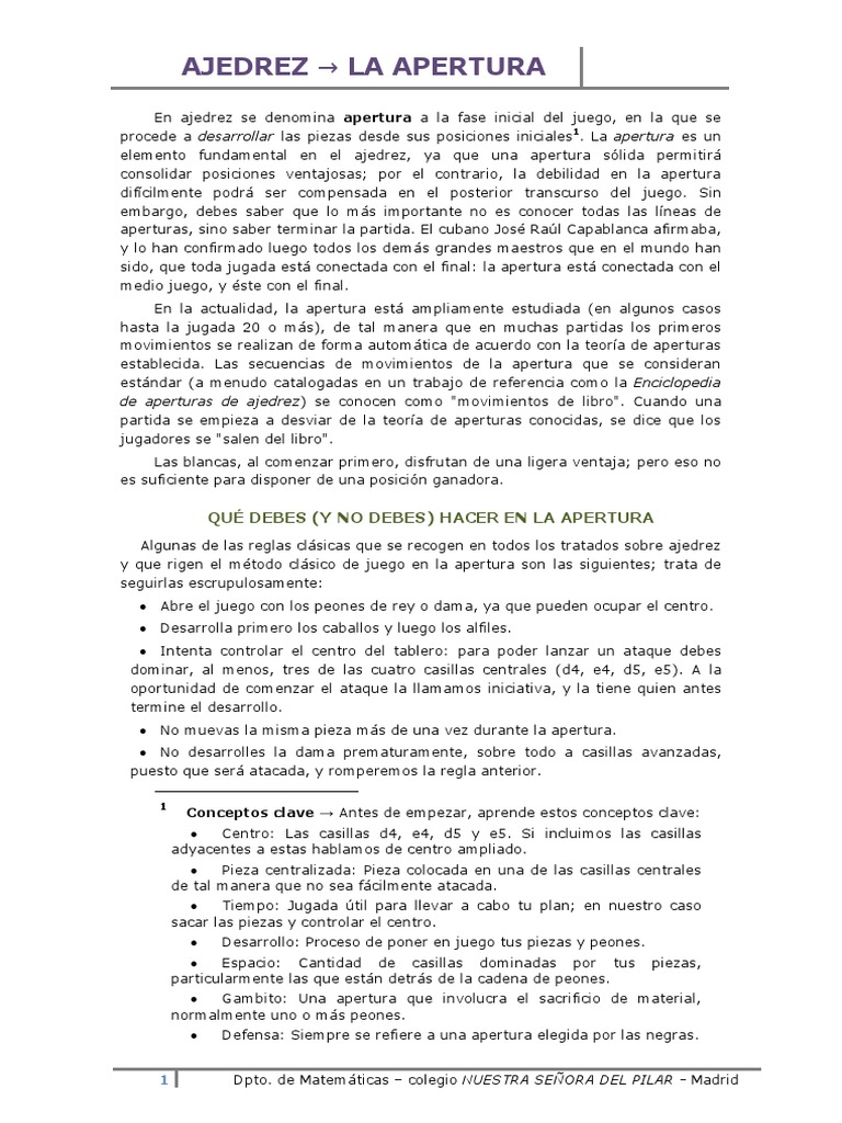 Aperturas y Defensas en Ajedrez | PDF | Aperturas de ajedrez | Juegos ...