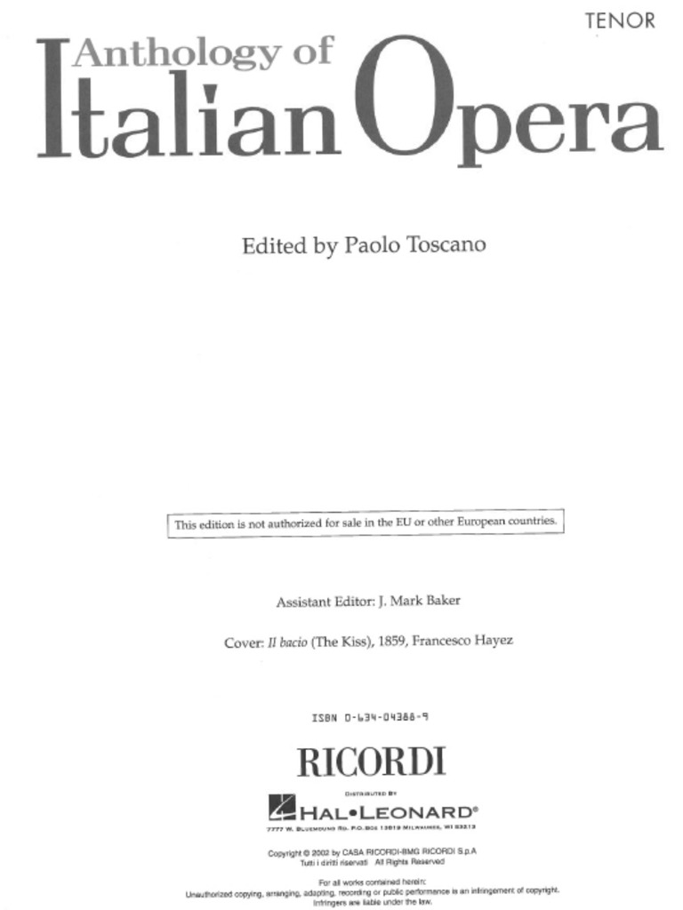 Anthology of Italian Opera - Tenor - Ricordi | PDF