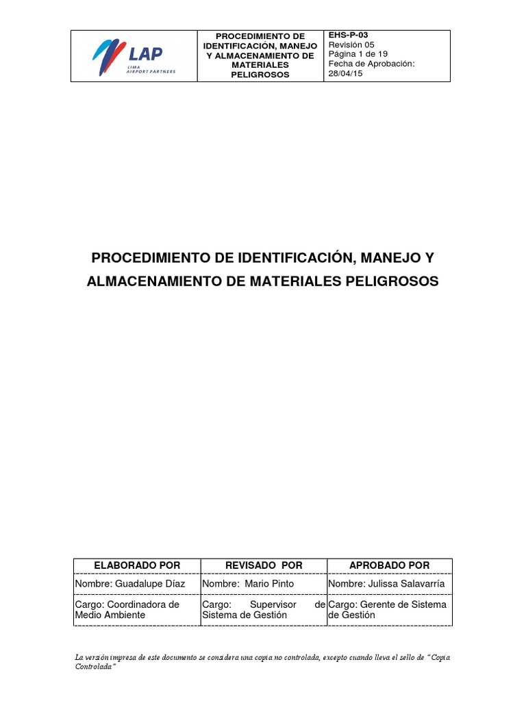 Procedimiento de Identificación - Manejo y Almacenamiento de Materiales ...