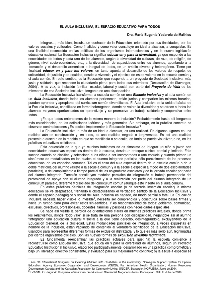 El Aula Inclusiva PDF | PDF | Plan de estudios | Salón de clases