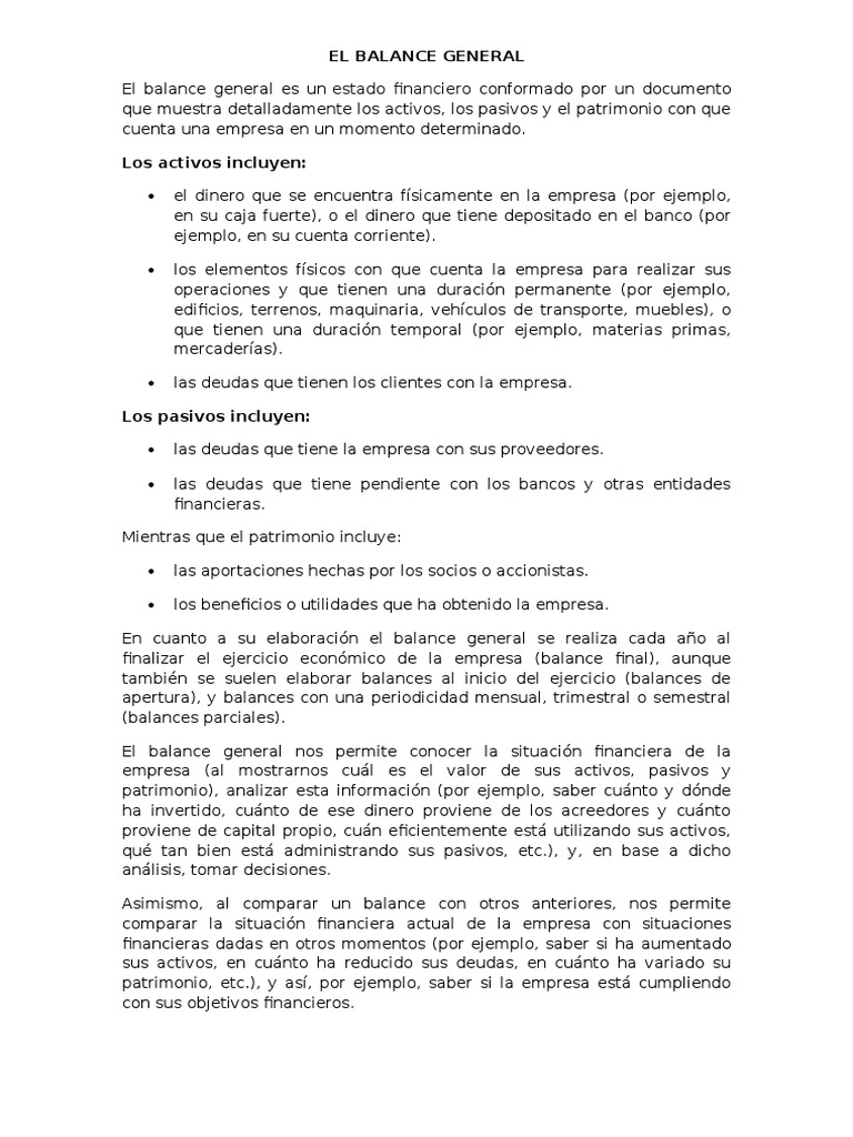 Estructura del Balance General | PDF | Hoja de balance | Contabilidad