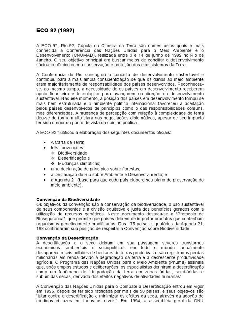 Eco 92 (1992) | Download grátis PDF | Sustentabilidade | Ambiente natural