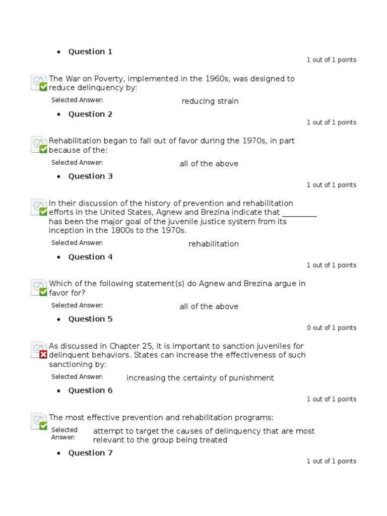 Juvenile Delinquency Quiz PDF