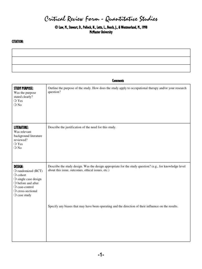 McMaster Critical Appraisal Tool Guide | PDF | Randomized Controlled ...