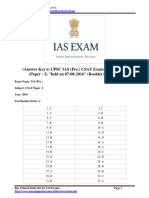Answer Keys UPSC IAS Pre CSAT Exam Paper 2016 Paper 2 Held On 07-08-2016