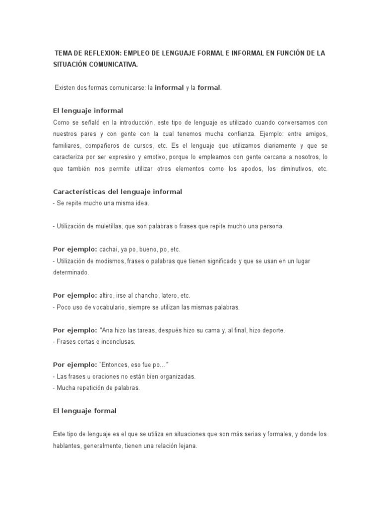 Uso de Lenguaje Formal e Informal | PDF