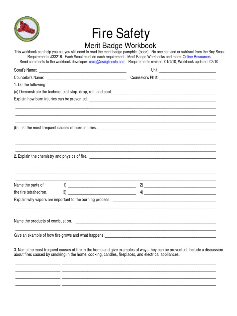 Fire Safety Merit Badge Workbook | PDF | Fires | Furnace
