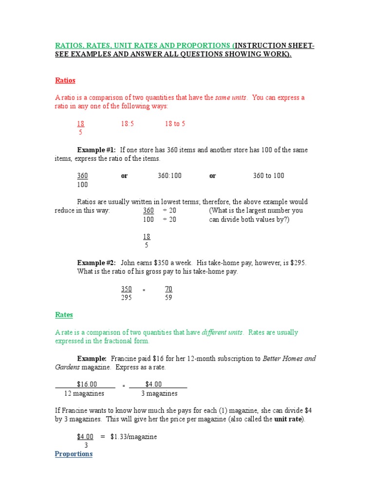 math ratios notes worksheet ratio fraction mathematics