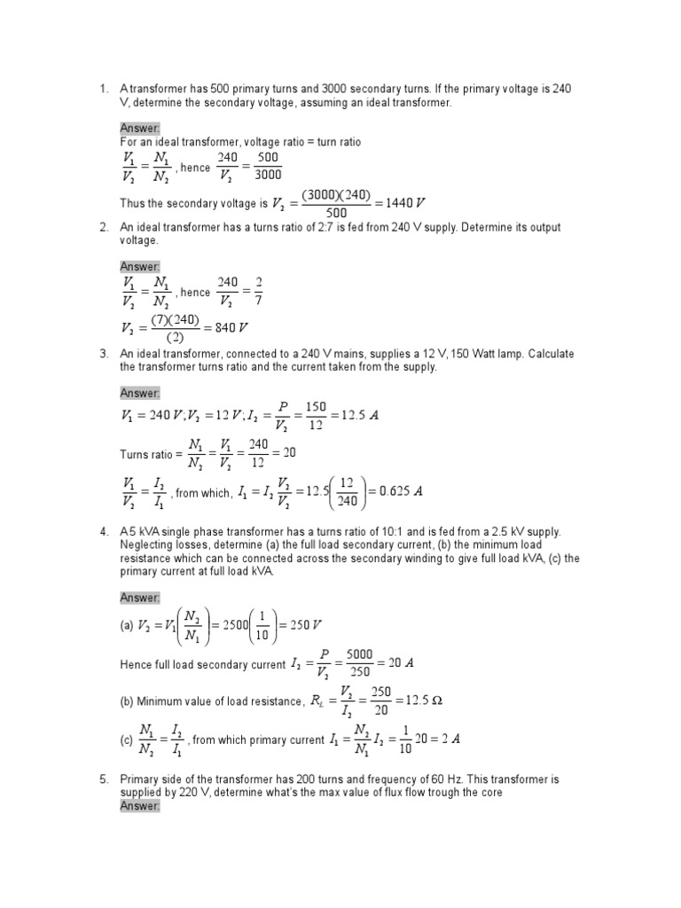 Transformer Calculations and Analysis | PDF | Transformer | Force