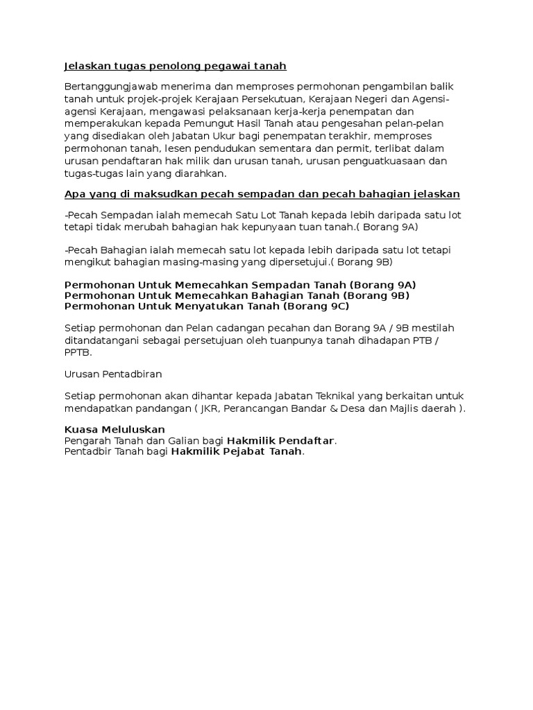 Jelaskan Tugas Penolong Pegawai Tanah Pdf