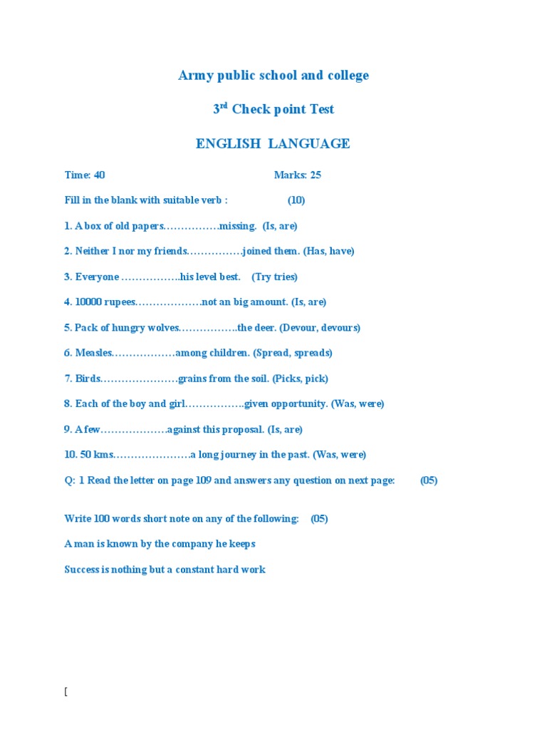 Army School English Test Questions | PDF