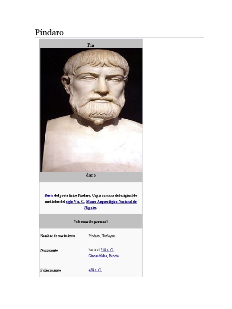 Biografia de Píndaro | PDF | Antigua Grecia | Poesía