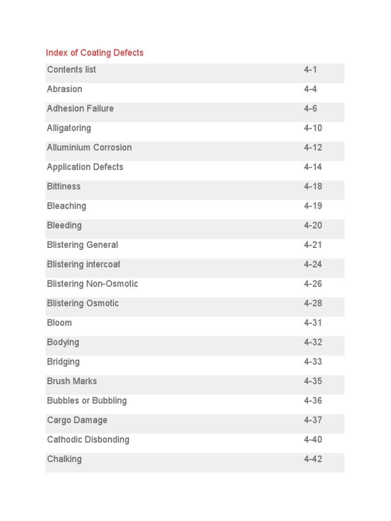 Index of Coating Defects PDF Paint Rust