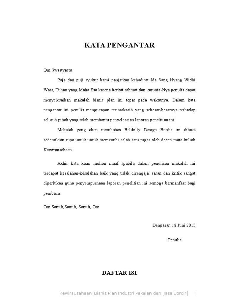 Bisnis Plan Kata Pengantar Pustaka Daftar Isi Lampiran
