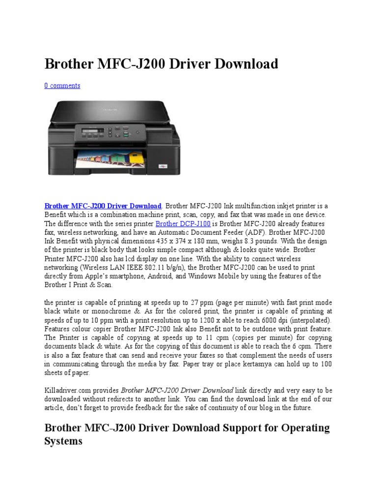 Brother MFC J200 Driver Download Support For Operating Systems