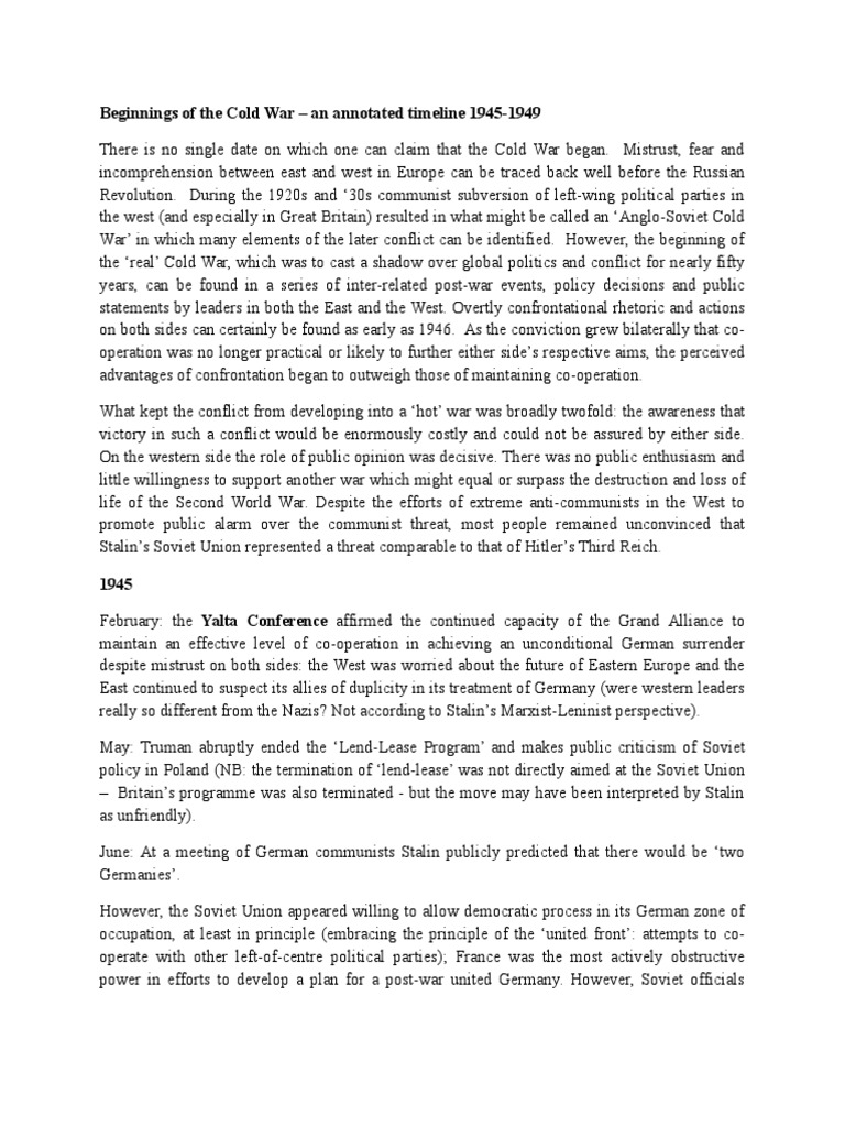 Cold War Origins: 1945-1949 Timeline | PDF | Soviet Union | World Politics