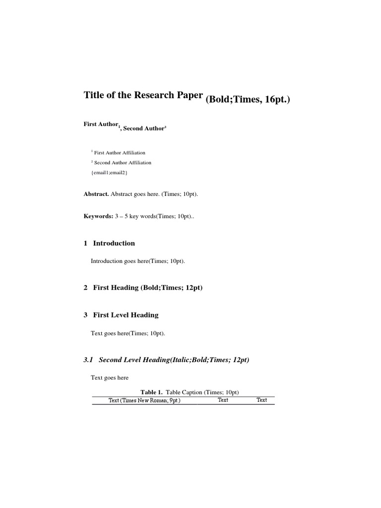Title of The Research Paper (Bold Times, 16pt.) : First Author, Second ...
