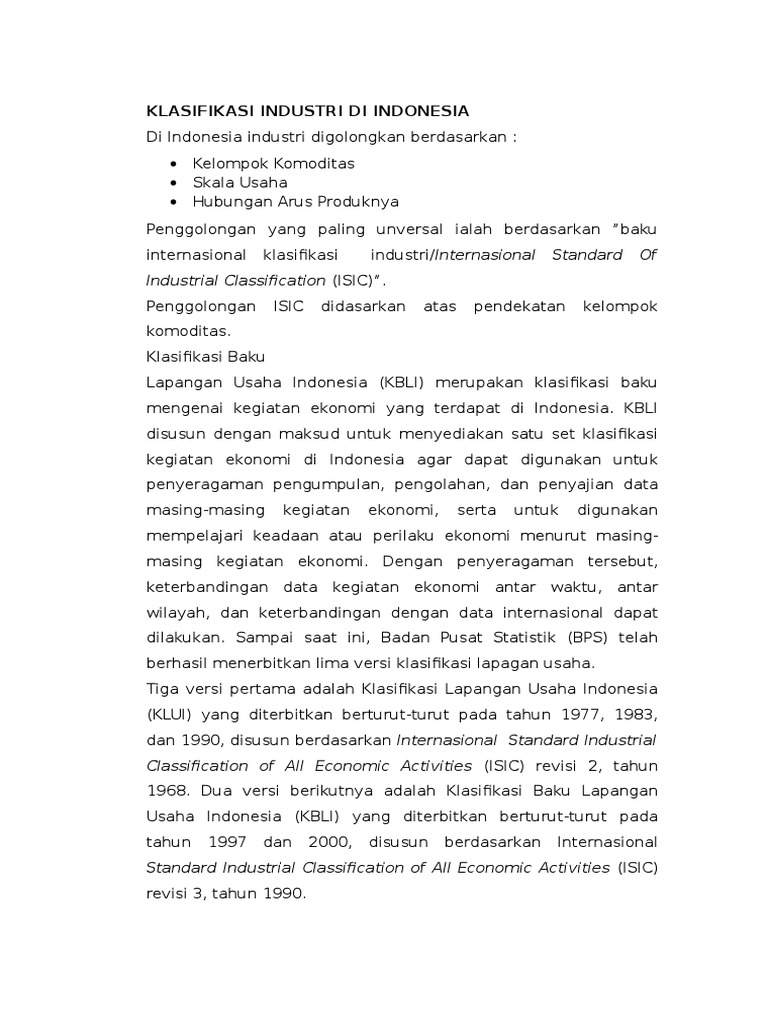 Tugas 2 Klasifikasi Industri Di Indonesia