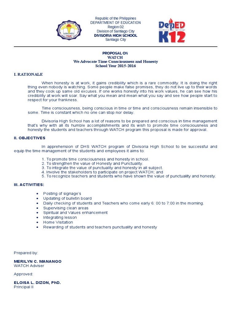 Watch Proposal | Descargar gratis PDF | Consciousness | Further Education