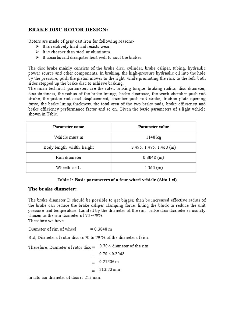 Brake Disc Rotor Specifications | PDF | Brake | Vehicle Parts