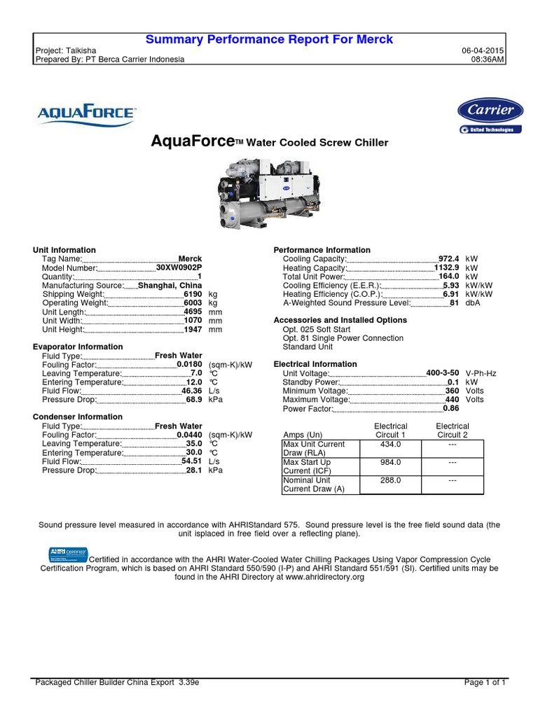 Merck 164 kW Chiller Performance Report | PDF | Atmospheric ...