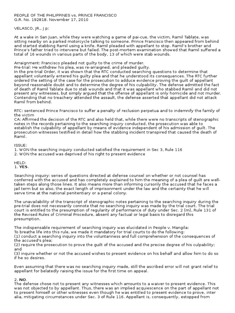 Rule 116 People V Francisco | PDF | Plea | Estoppel