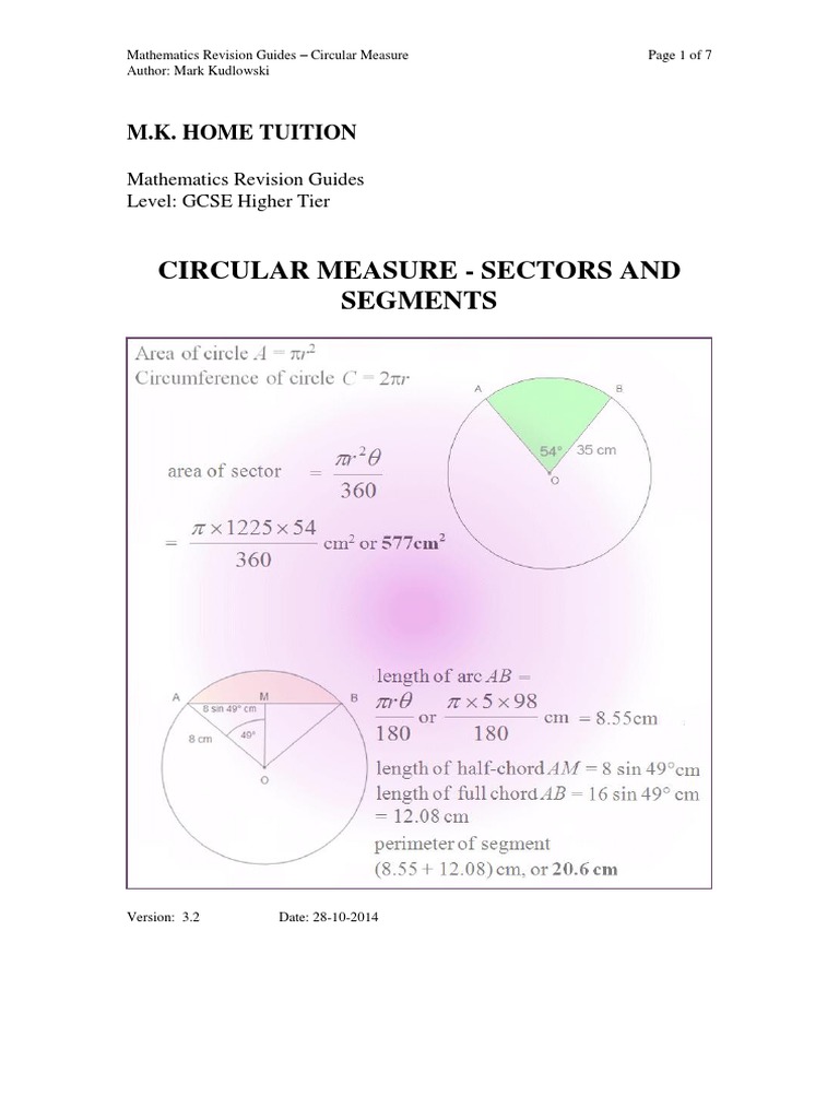 Circular Measure Formulas and Examples | PDF | Area | Trigonometric ...
