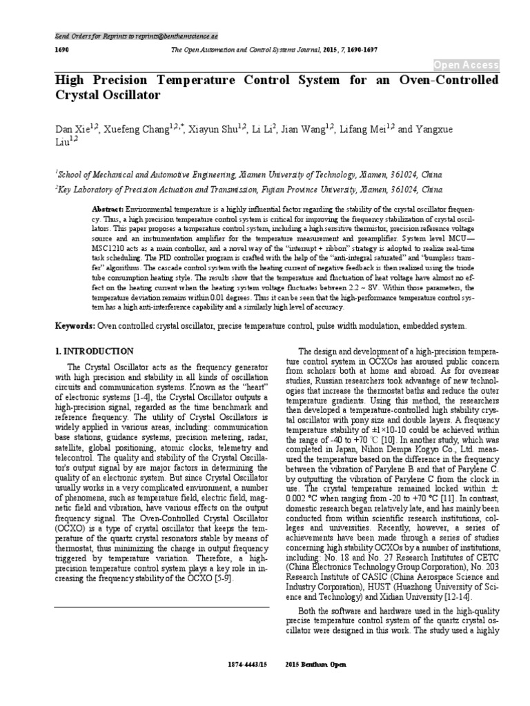 High Precision Temperature Control System For An Oven-Controlled ...