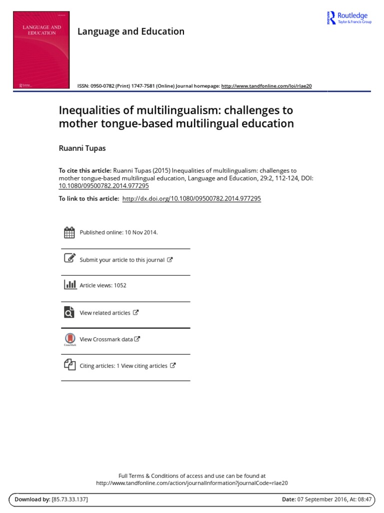 Inequalities of Multilingualism: Challenges To Mother Tongue-Based ...