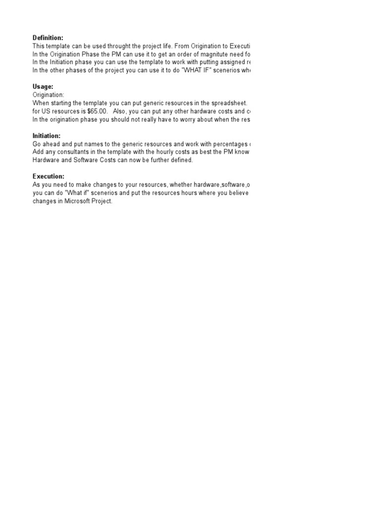 Resource Planning Worksheet | Spreadsheet | Computer Engineering
