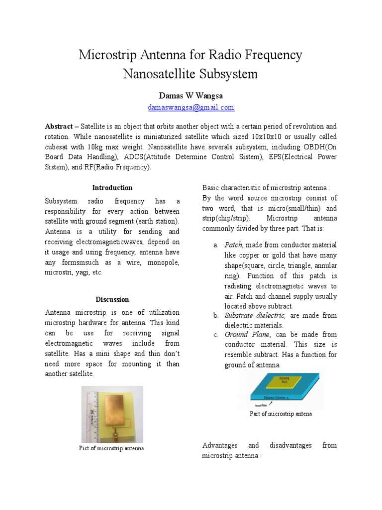 Microstrip Antenna for Nanosatellites | PDF | Antenna (Radio ...