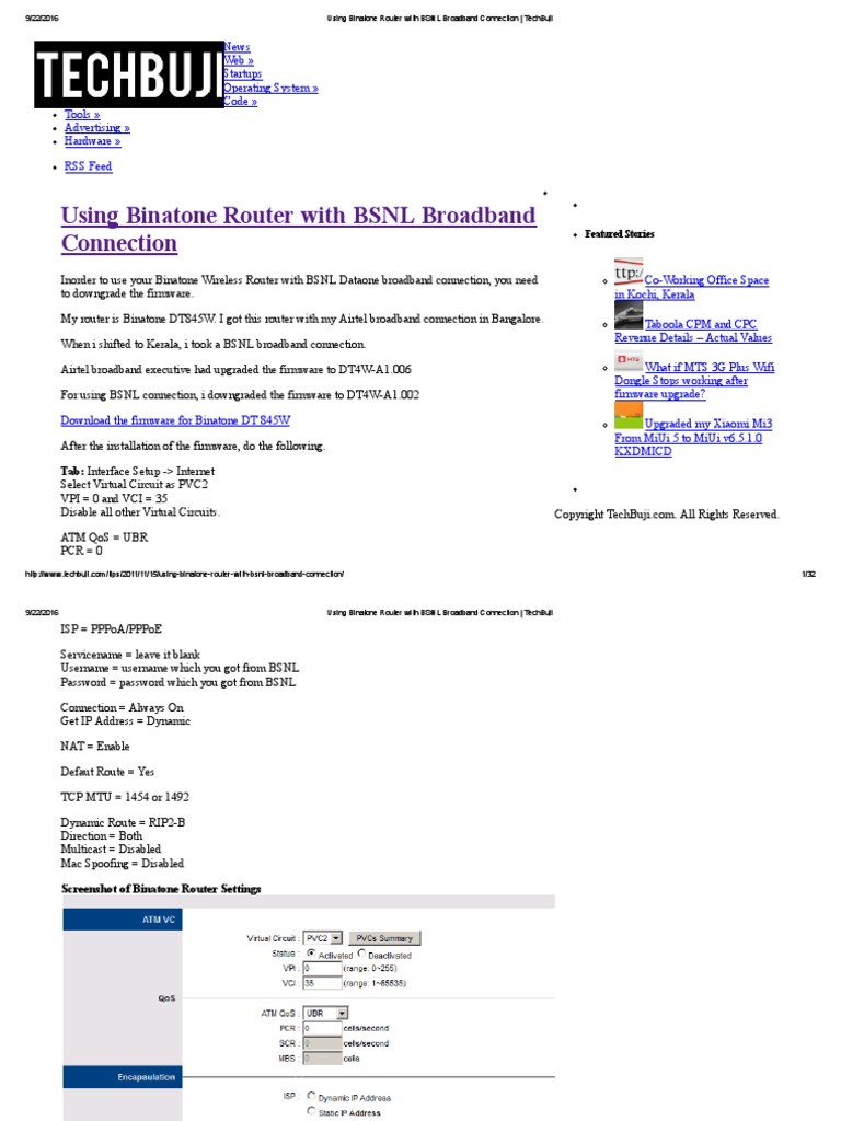 Using Binatone Router With BSNL Broadband Connection TechBuji PDF