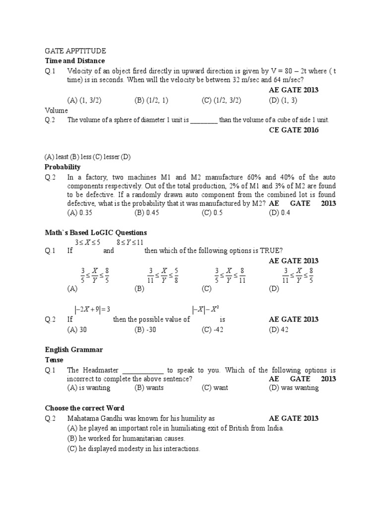 GATE Aptitude Questions and Solutions | PDF