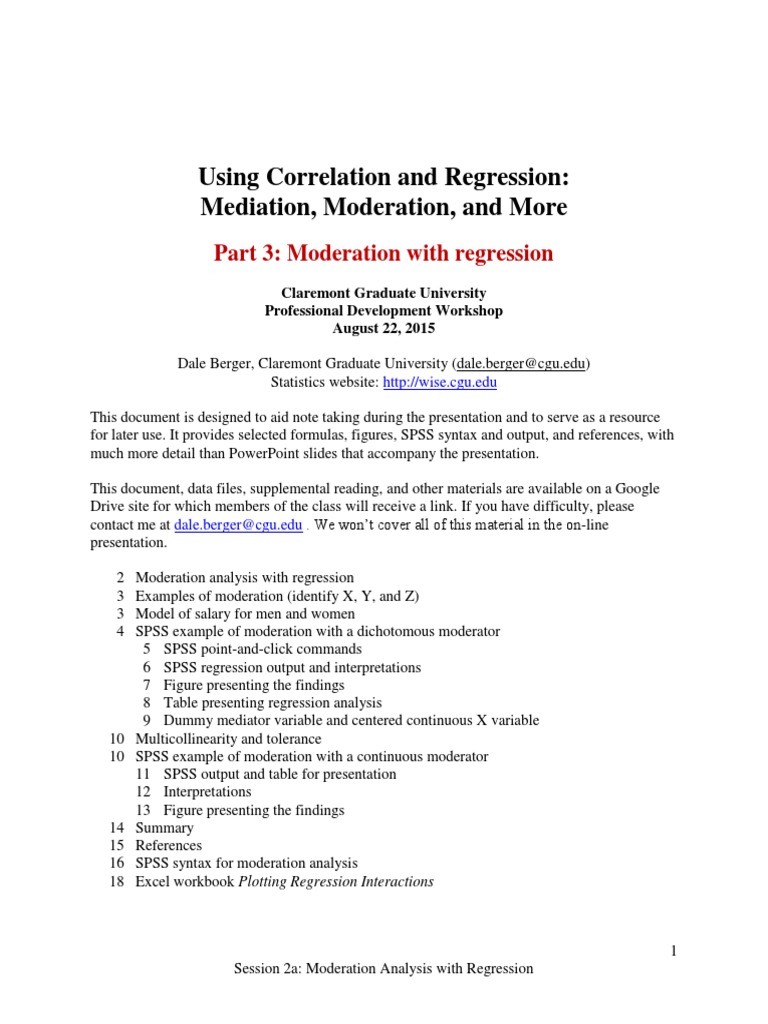 Moderation Analysis in Regression | PDF | Multicollinearity ...