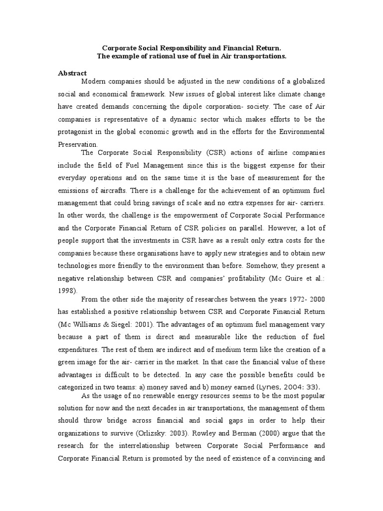 Corporate Social Responsibility and Financial Return | PDF | Corporate ...