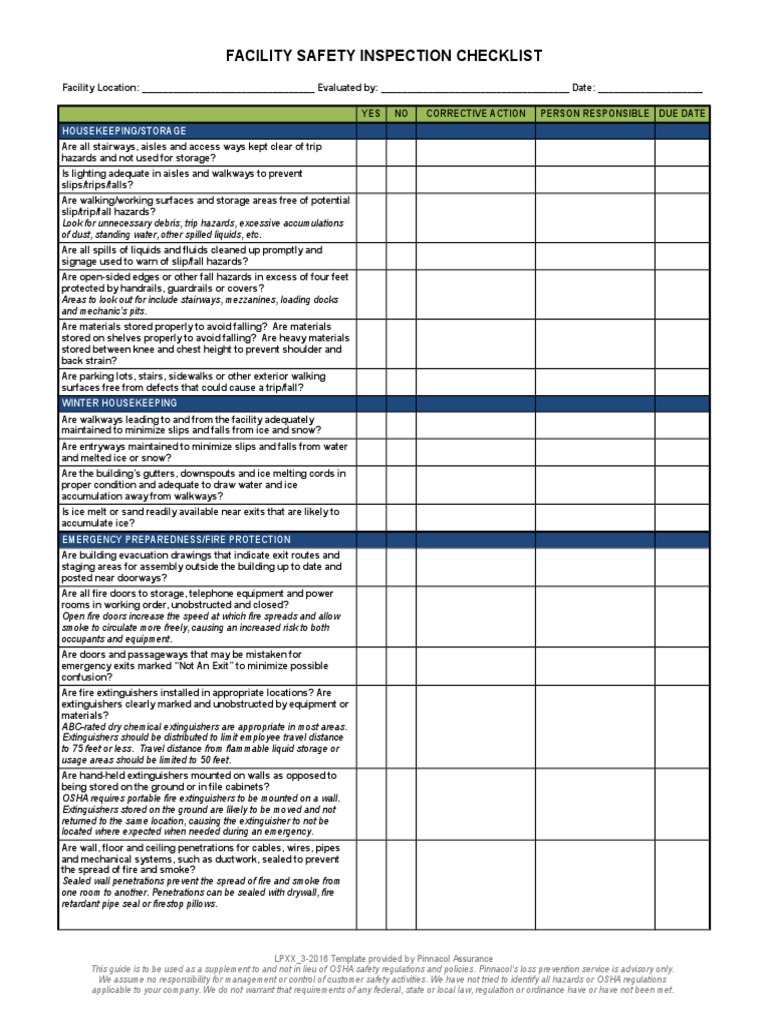 OSHA Facility Safety Inspection Checklist | PDF | Flammability ...