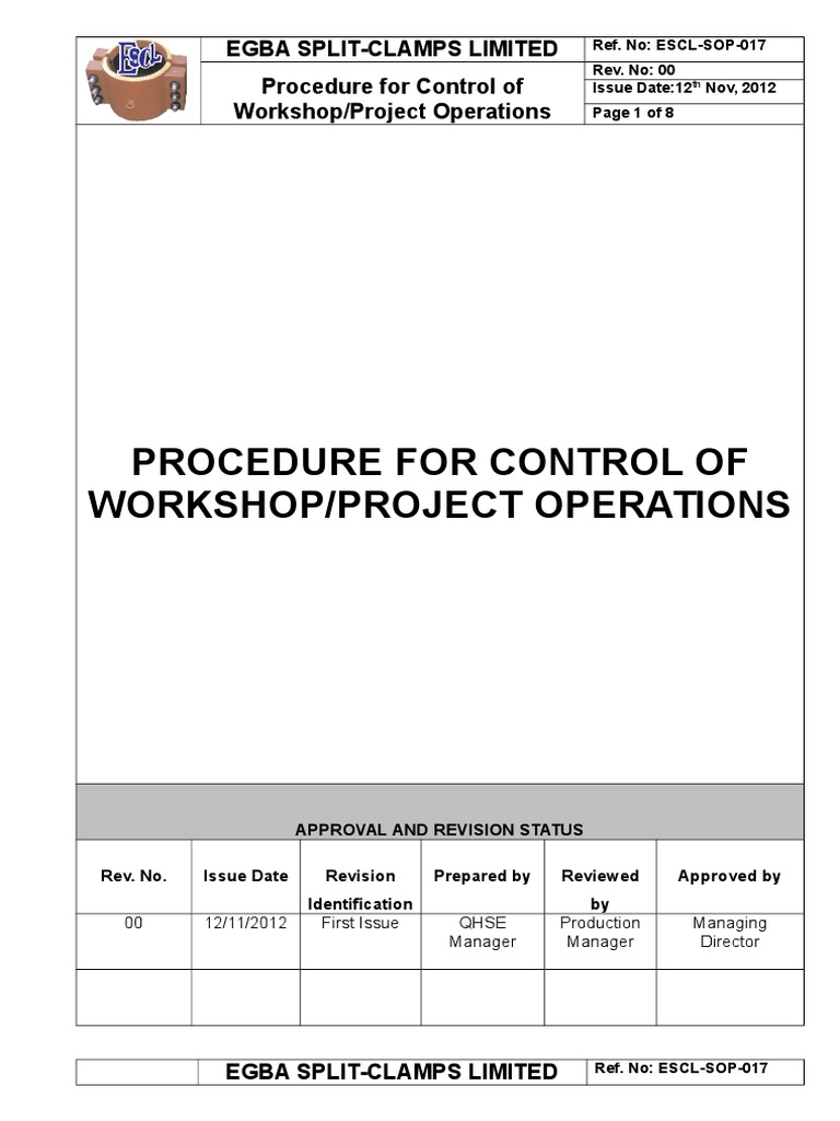 Workshop Operations Control Procedure | PDF | Specification (Technical ...
