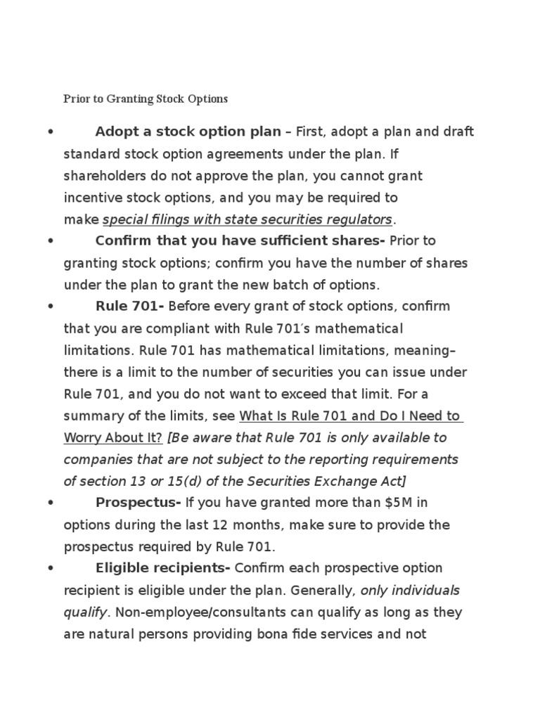 Steps for Granting Stock Options | PDF