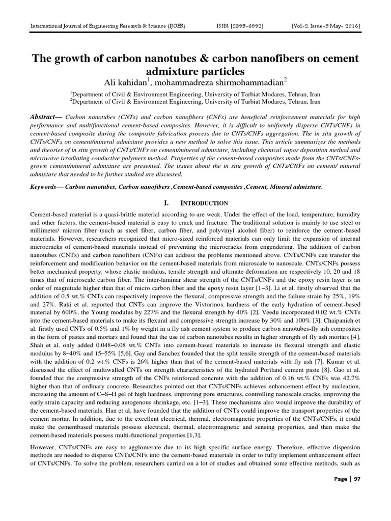In Situ Growth of CNTs/CNFs on Cement | PDF | Carbon Nanotube ...