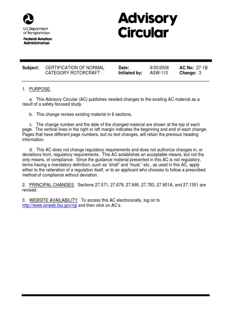 Faa Ac 27-1b Chg3 30-Sep-08 - Certification of Normal Category ...