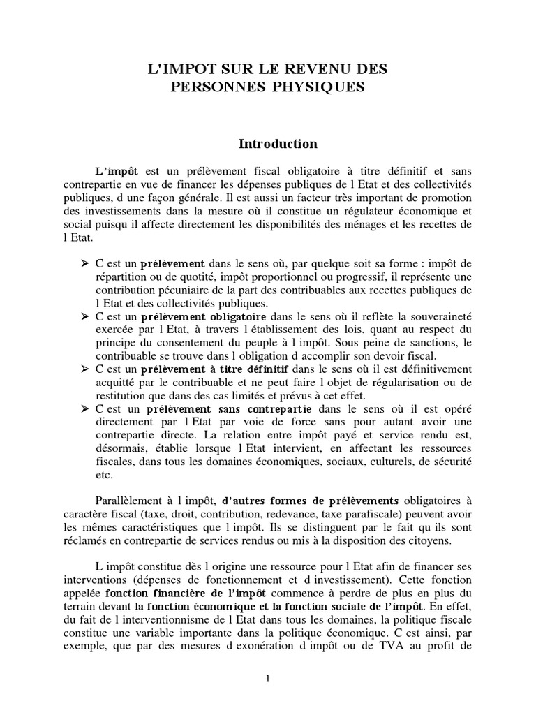 Impôt sur le Revenu des Personnes Physiques | PDF | Impôt sur le revenu ...