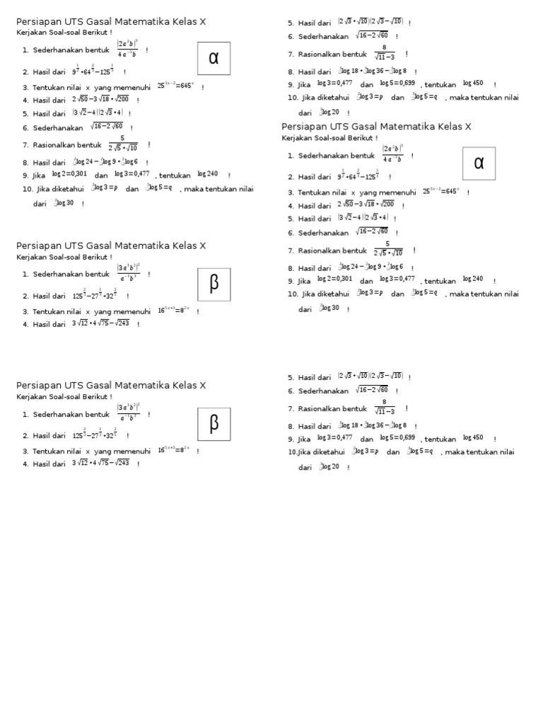 Ulangan Harian Matematika Kelas X Bab 1